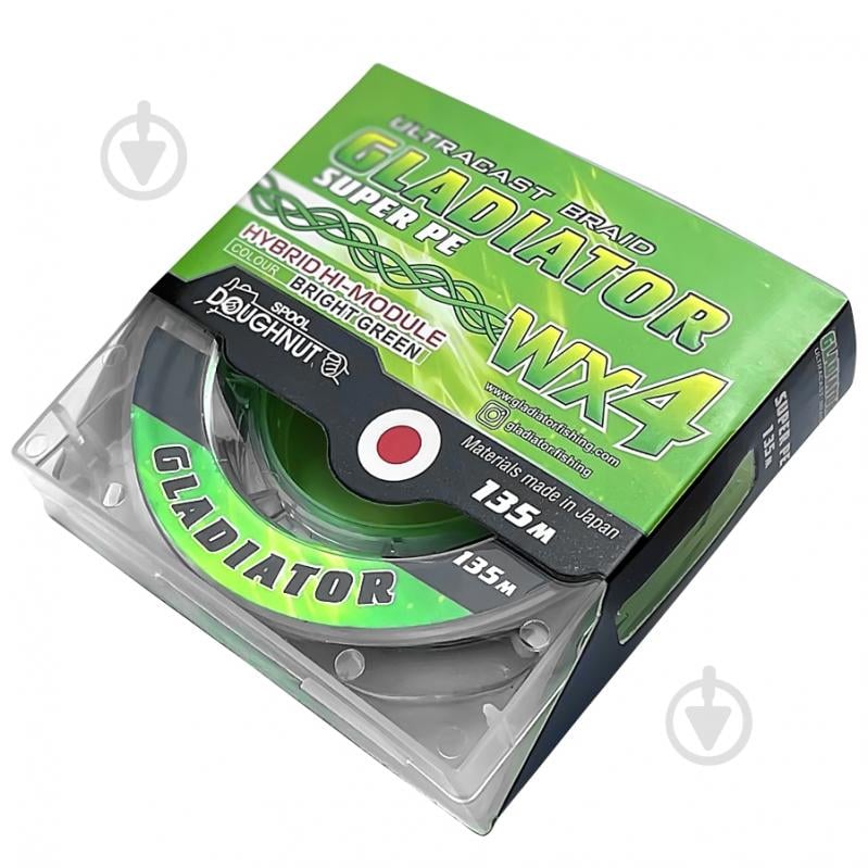 Шнур Gladiator WX4 135 м 0,5 мм 0,3 кг "BRIGHT GREEN (салатовый, 4-х жильный) - фото 1 Шнур Gladiator WX4 135 м 0,5 мм 0,3 кг "BRIGHT GREEN (салатовый, 4-х жильный) - фото 1