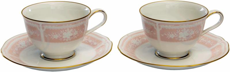 Набор чашек с блюдцами Lacewood Gold pink 4 предмета Noritake - фото 1