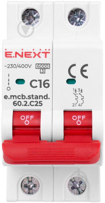 Автоматический выключатель E.NEXT e.mcb.stand.60.2.C16, 2р, 16А, C, 6 кА s002117 - фото 2