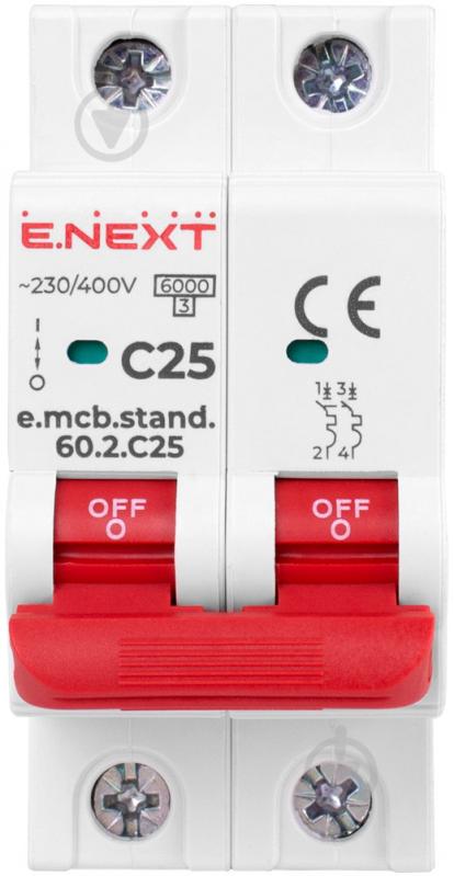 Автоматический выключатель E.NEXT e.mcb.stand.60.2.C25, 2р, 25А, C, 6кА s002119 - фото 2