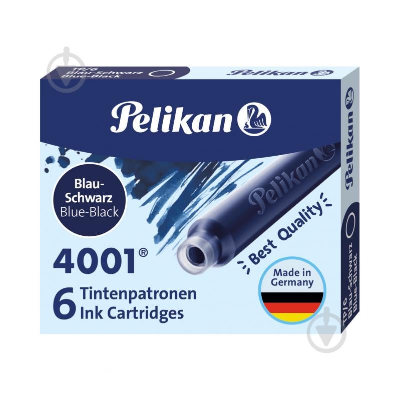 Картридж для пір’яних ручок короткі 6 шт. 4001 Blue-Black синьо-чорний 301184 Pelikan - фото 1