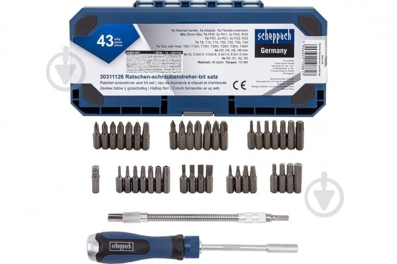 Отвертка Scheppach реверсивная с набором бит 43пр SCH-30311126 - фото 4