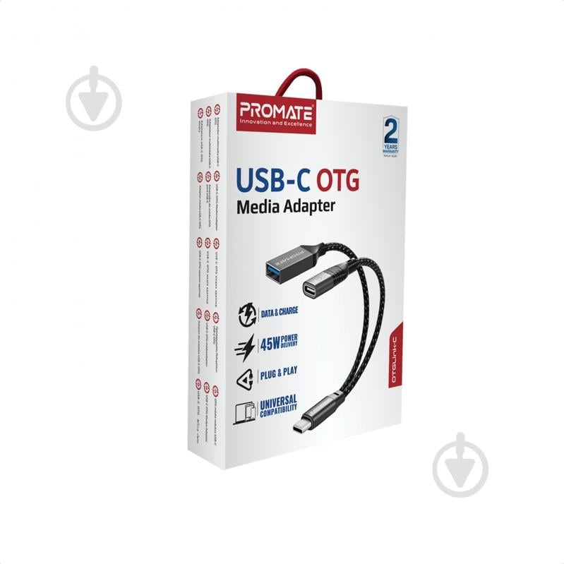 Адаптер Promate OTGLink-C USB-C to USB-C/USB-A 0,016 м чорний (otglink-c.black) - фото 6