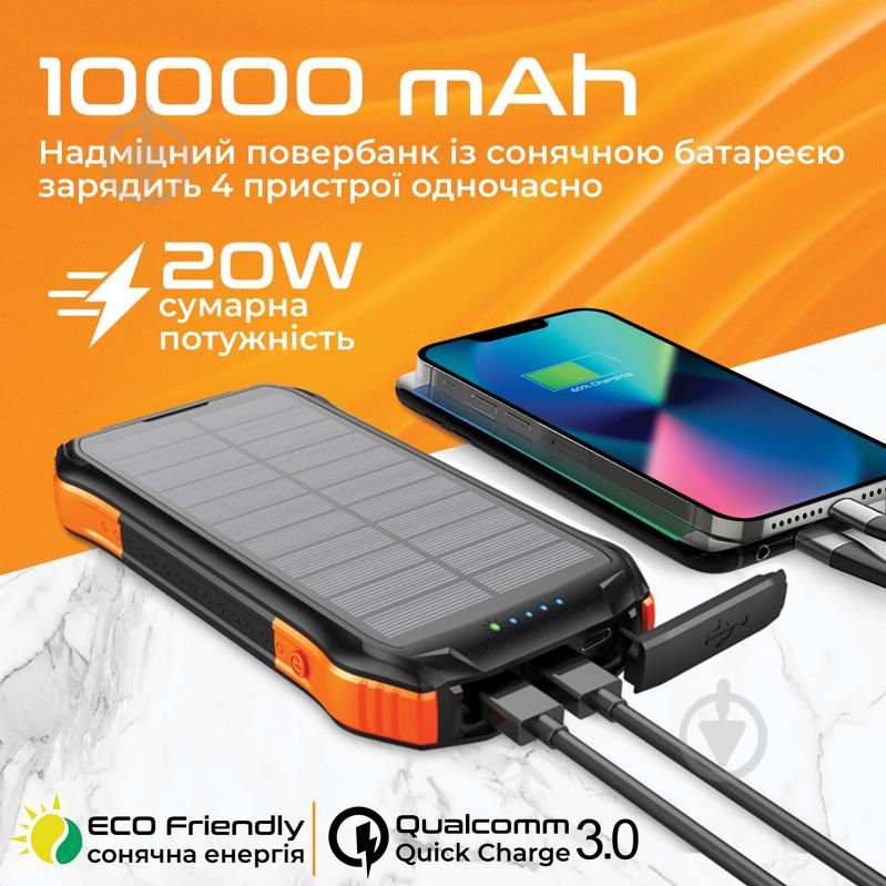 Повербанк із сонячною панеллю Promate 10000 mAh (solartank-10pdqi.black) - фото 2