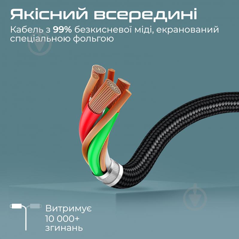 Кабель Promate HDMI-PD100 USB-C to HDMI/USB-C 1,8 м сірий (hdmi-pd100.grey) - фото 4