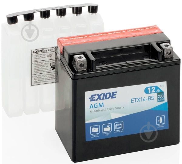 Акумулятор автомобільний EXIDE AGM 12Ah 200A 12V (ETX14-BS) - фото 1