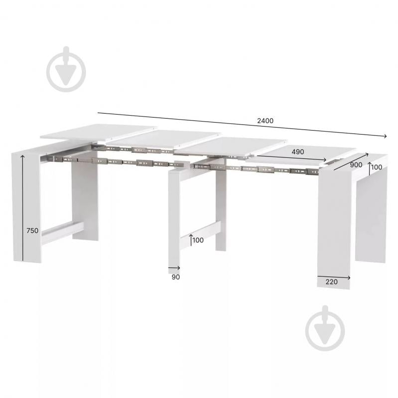 Стол-трансформер ART IN HEAD Снэйк 430(2400)x900x750мм белый/белый - фото 6