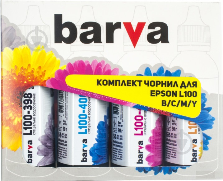 Набор чернил Barva EPSON I-BAR-E-L100-090-MP black cyan magenta yellow - фото 1