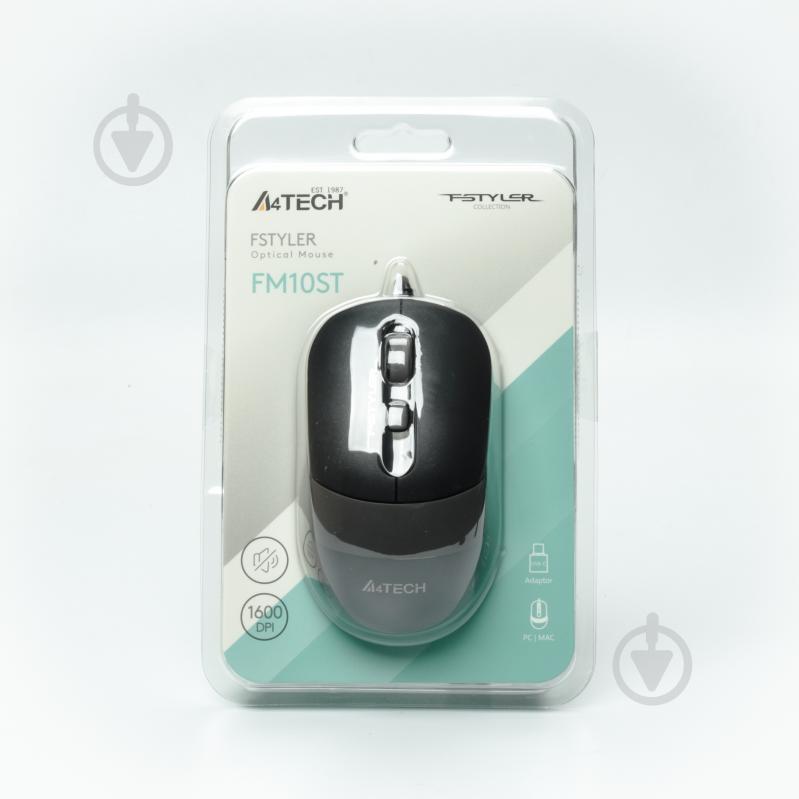 Мышка A4Tech бесшумная USB 1600 dpi black/grey (FM10ST) - фото 8