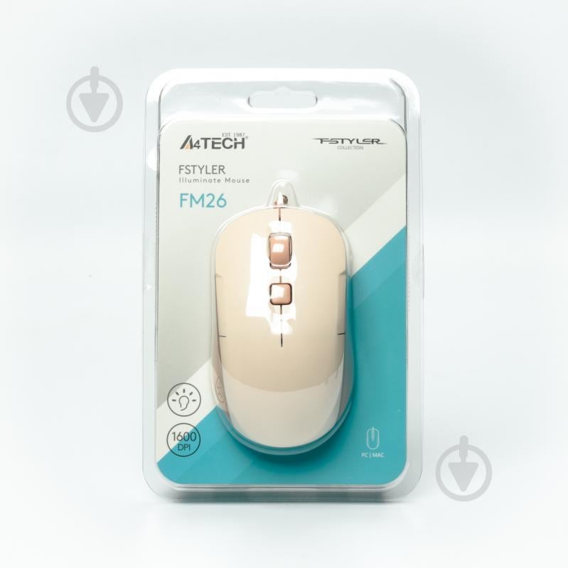 Мышка A4Tech белая подсветка, USB, 1600 dpi beige (FM26) - фото 9