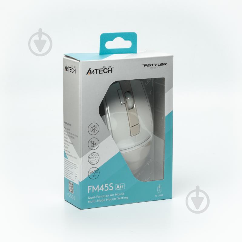 Мышка A4Tech бесшумная, USB, 2400 dpi, beige white (FM45S Air) - фото 7