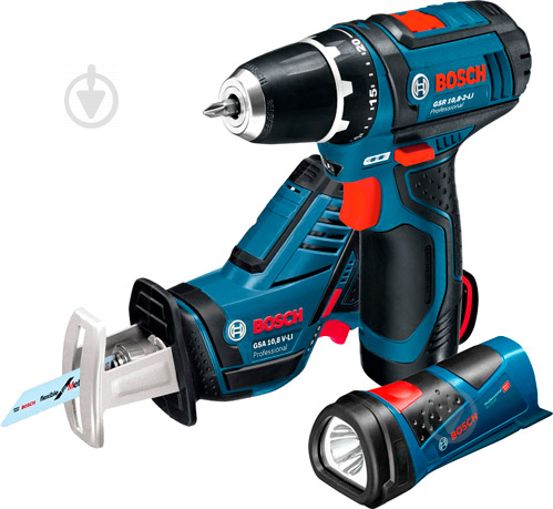 Набір інструментів Bosch Professional 3 в 1 GSR 10,8-2-LI + GSA 10,8 V-LI + GLI PowerLED 0615990G02 - фото 1