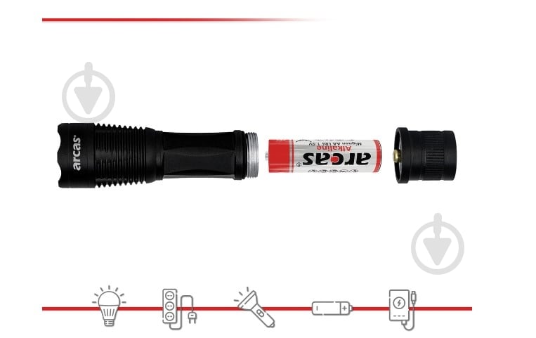 Фонарик Arcas 1W LED Aluminum Flashlight 1хR6 BP1 черный - фото 3 Фонарик Arcas 1W LED Aluminum Flashlight 1хR6 BP1 черный - фото 3