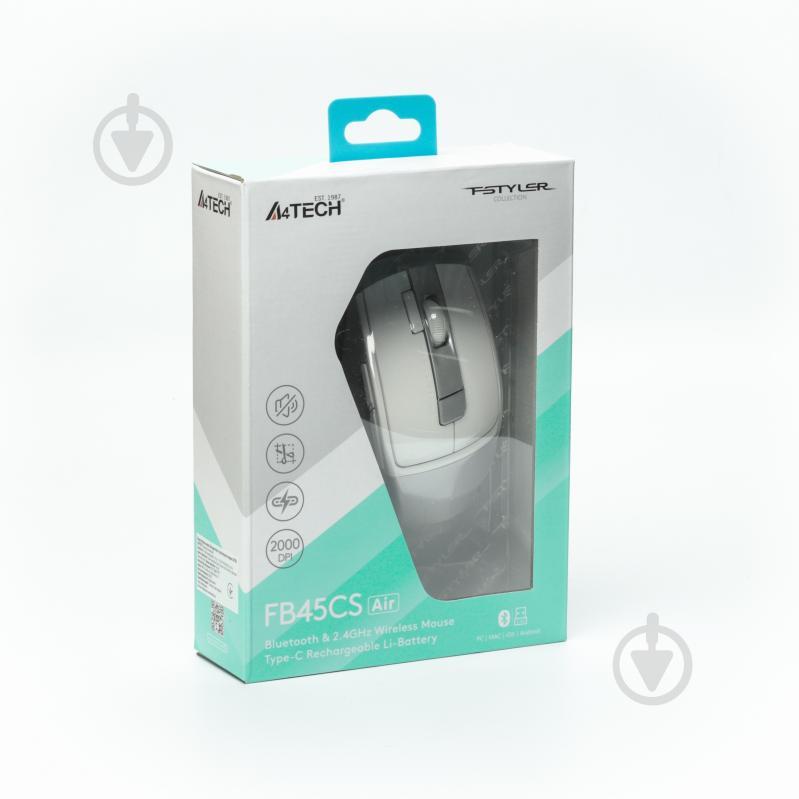 Мышка A4Tech бесшумная, BT+RF (Combo), 2000DPI silver/white (FB45CS Air) - фото 7