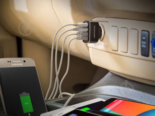 Автомобільний зарядний пристрій RavPower 54W 4-Port USB Car Charger with Quick Charge 3.0 (4X Faster) and iSmart (RP-VC00 - фото 3