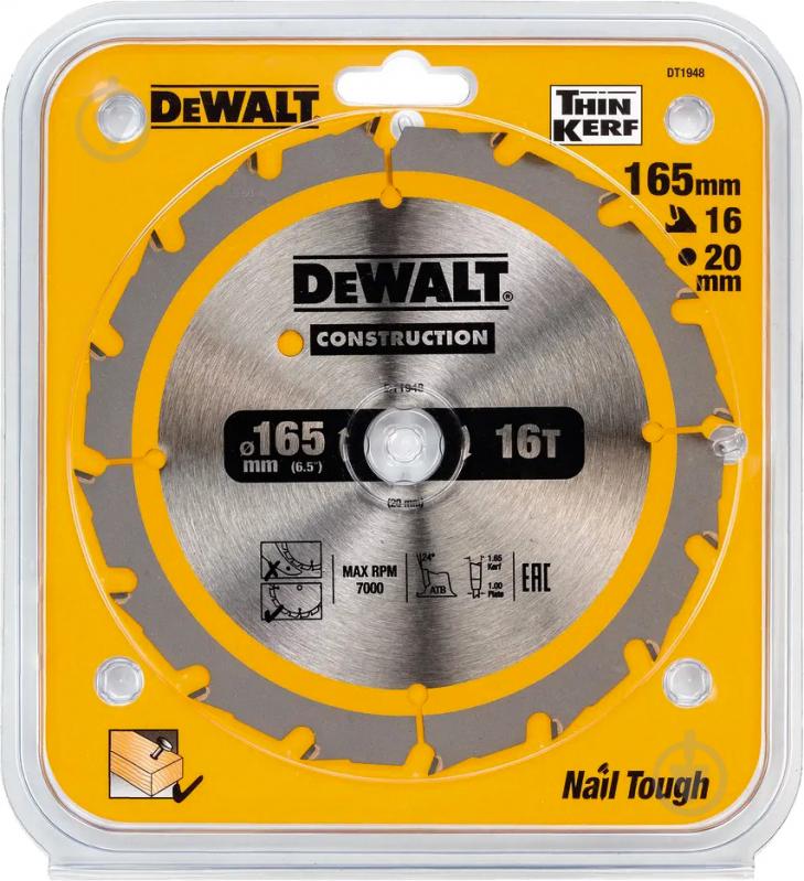 Пиляльний диск DeWalt Construction 165x20x1 Z16 DT1948 - фото 2