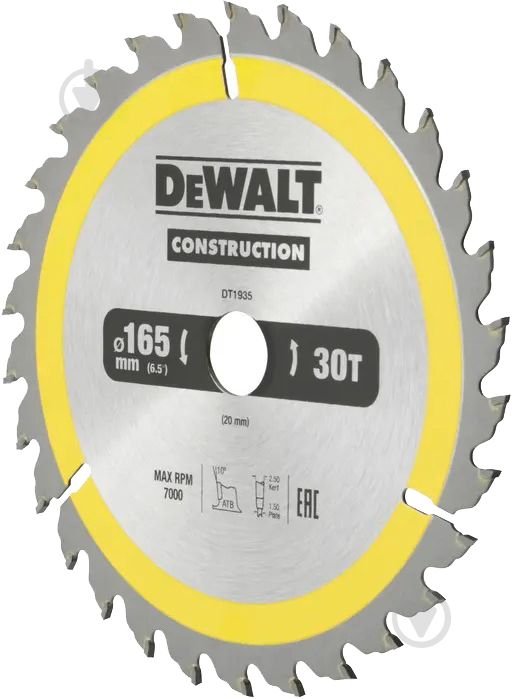 Пильный диск DeWalt Construction 165x20x1,5 Z30 DT1935 - фото 1