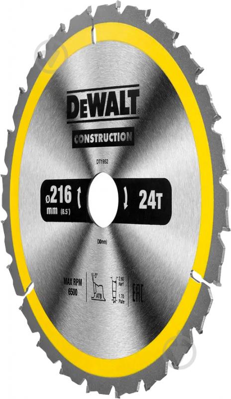 Пиляльний диск DeWalt Construction 216x30x1,7 Z24 DT1952 - фото 2