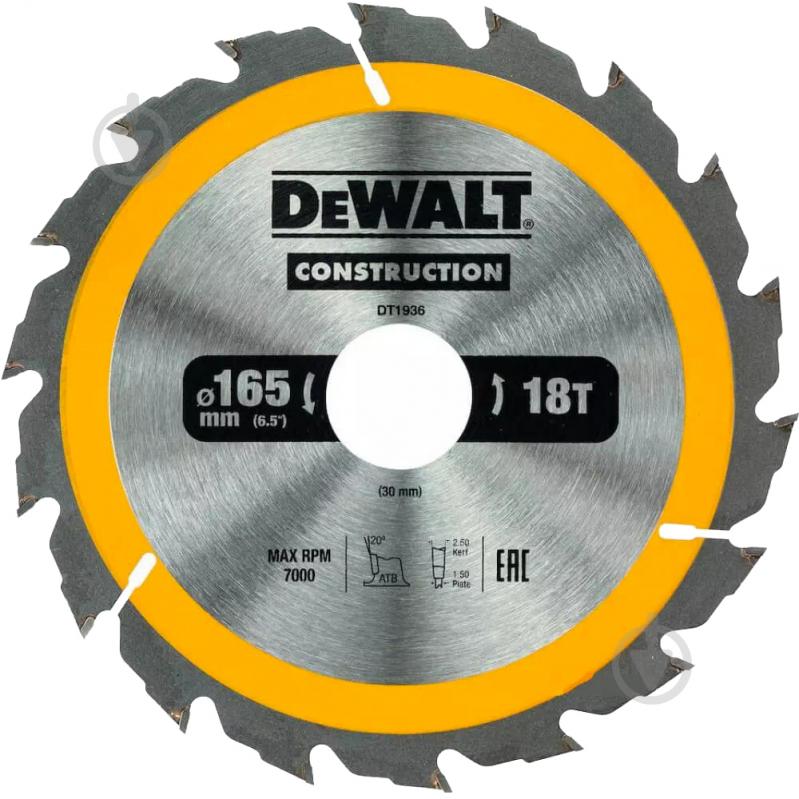 Пиляльний диск DeWalt Construction 165x30x1,5 Z18 DT1936 - фото 1