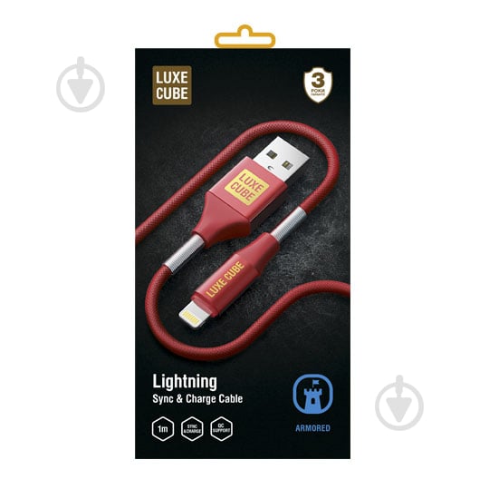 Кабель Luxe Cube Armored Lightning to USB 1 м червоний (LIGHTNING TO USB SPRING RED) - фото 3