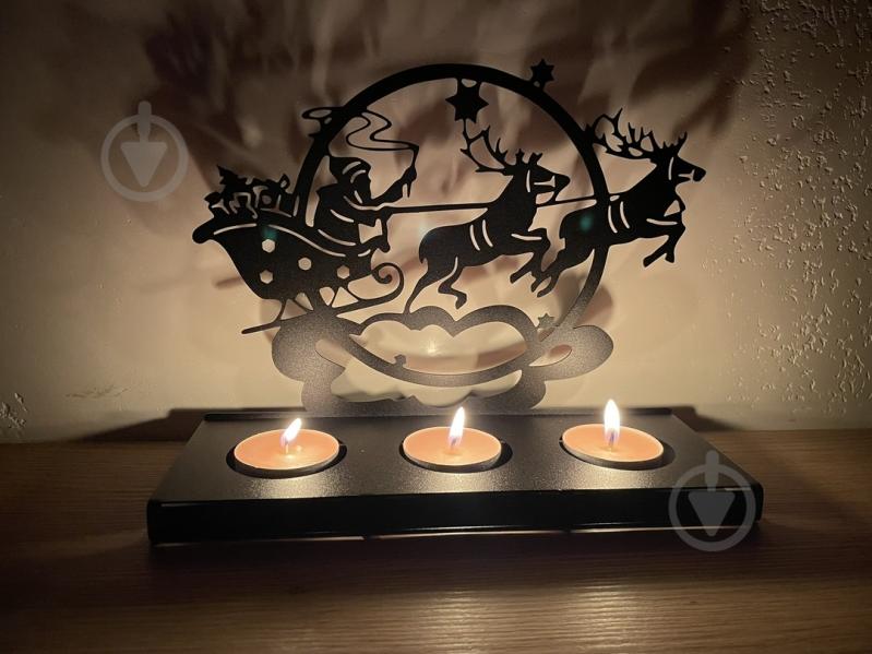 Подсвечник на 3 свечи «Санта на санях» черный - фото 3