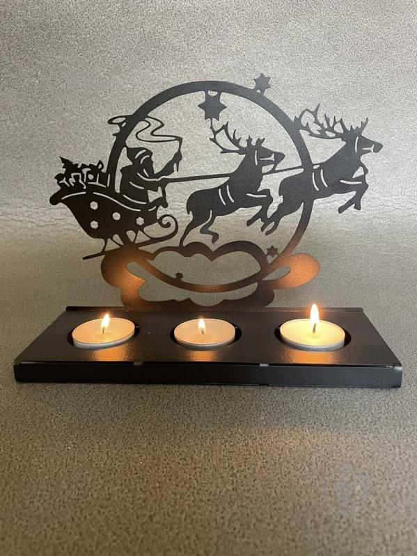 Подсвечник на 3 свечи «Санта на санях» черный - фото 2