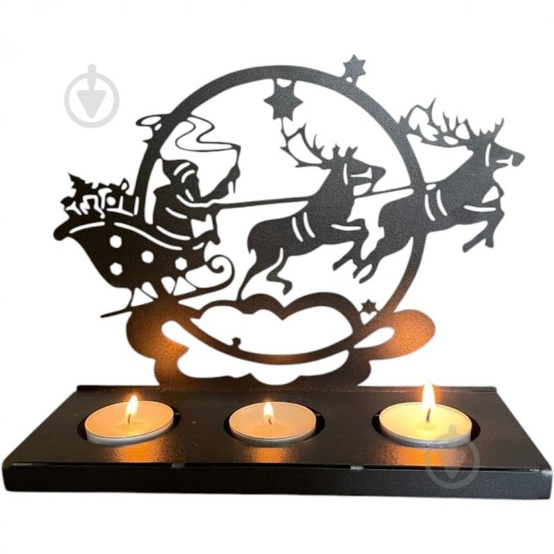 Подсвечник на 3 свечи «Санта на санях» черный - фото 1
