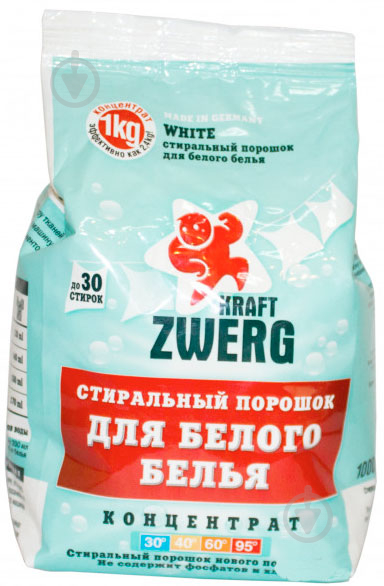 Стиральный порошок для машинной и ручной стирки Kraft Zwerg для белого белья 1 кг - фото 1