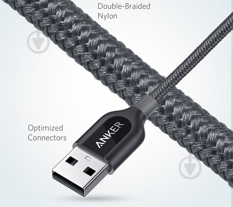 Кабель Anker USB Type-C – USB 0,9 м серый (A8168HA1) Powerline+ - фото 2