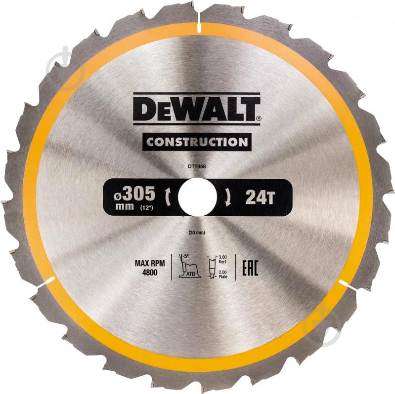 Пиляльний диск DeWalt Construction 305x30x2 Z24 DT1958 - фото 1