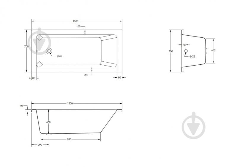 Ванна акриловая HES Neo 150х70 см с ножками - фото 6 Ванна акриловая HES Neo 150х70 см с ножками - фото 6