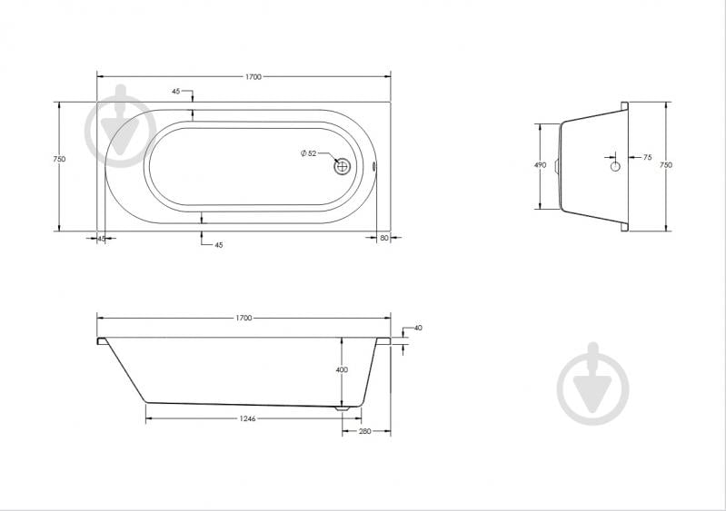 Ванна акриловая HES Evo 170х75 см с ножками - фото 6 Ванна акриловая HES Evo 170х75 см с ножками - фото 6