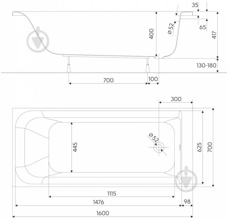 Ванна акриловая Kolo Rekord XWP3660000 160х70 см - фото 2