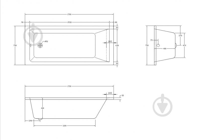 Ванна акриловая HES Forma 170х75 см с ножками - фото 6 Ванна акриловая HES Forma 170х75 см с ножками - фото 6