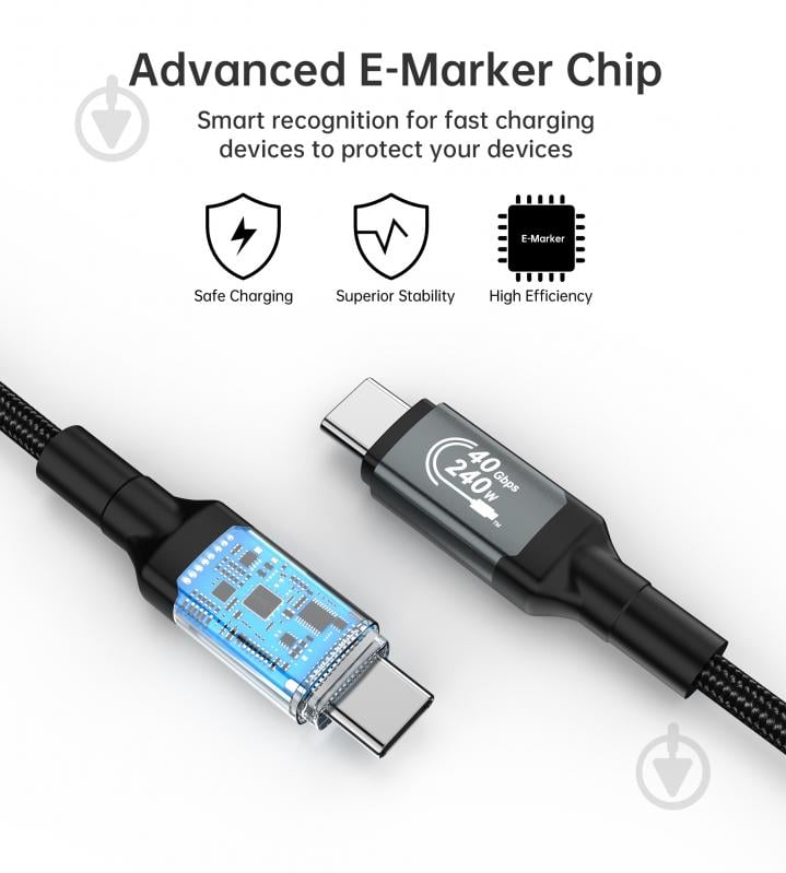 Кабель USB4.Gen 3, 40 Gbps, 240w, USB-C/USB-C 1 м black (XCC-1040) - фото 7