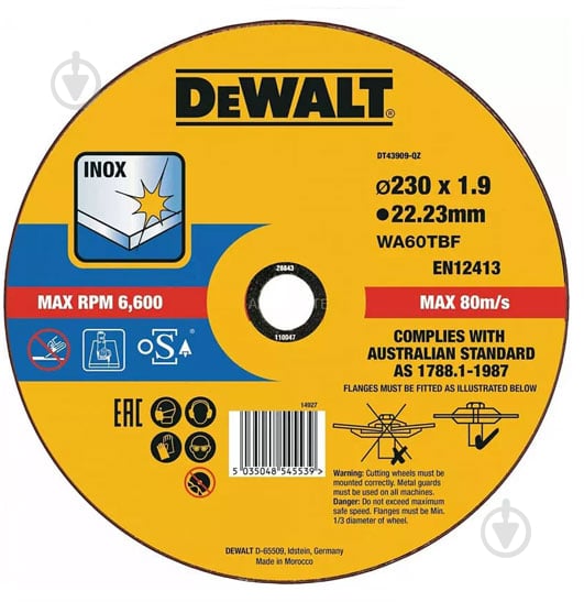 Круг відрізний DeWalt INOX 230 x 1,6 x 22,23 мм DT43909 - фото 1