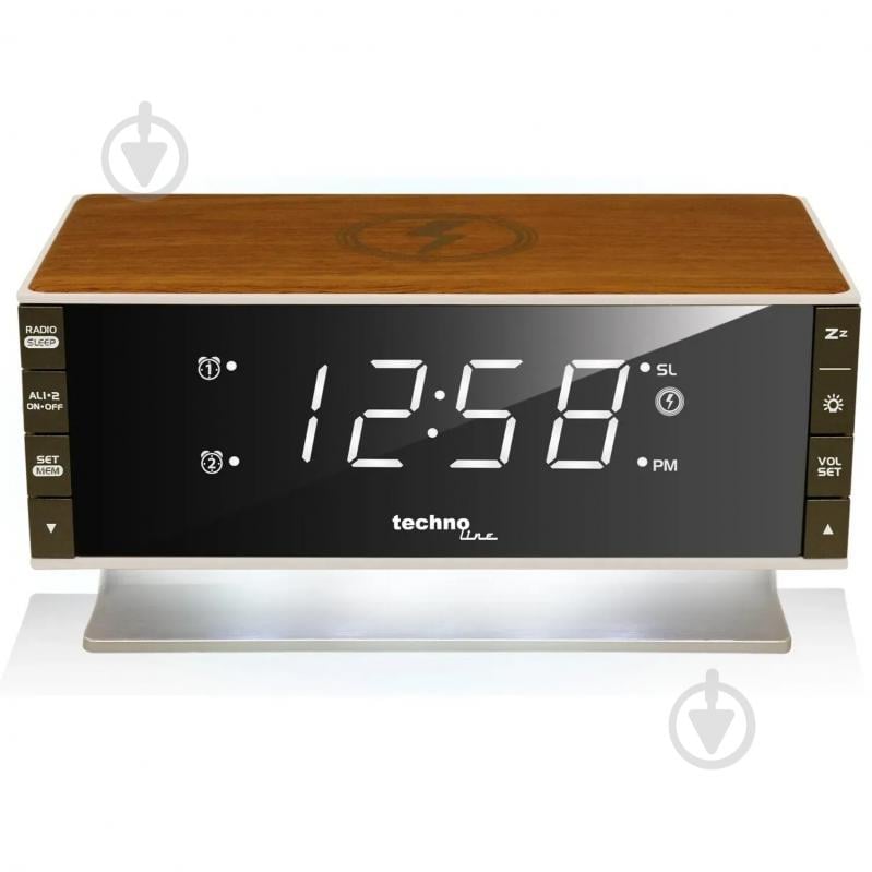 Годинник настільний WT487 Wireless Mobile Charging White/Brown Technoline - фото 1