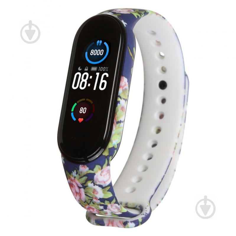 Ремешок для фитнес-браслета Armorstandart для Xiaomi Mi Band 6/5 Blue With Flowers 57015 - фото 1