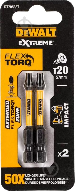 Набор бит DeWalt Impact Torsion Torx Т20 L=50 мм 2 шт. DT70533T - фото 2