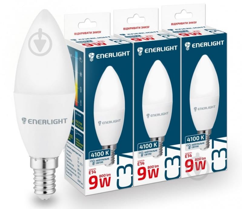 Лампа світлодіодна Enerlight 9 Вт C37 E14 220 В 4100 К C37E149SMDNFRX3 - фото 1 Лампа світлодіодна Enerlight 9 Вт C37 E14 220 В 4100 К C37E149SMDNFRX3 - фото 1