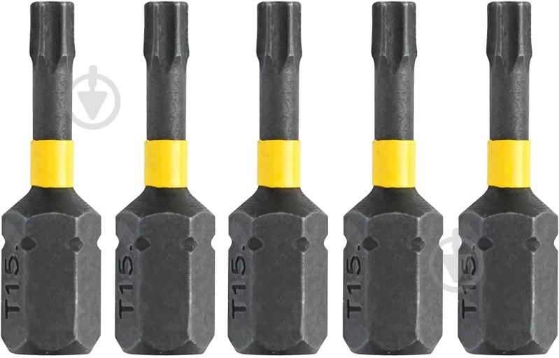 Набор бит DeWalt Impact Torsion Torx T15 L=25 мм 5 шт. DT7380T - фото 1