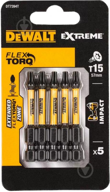 Набор бит DeWalt Impact Torsion Torx T15 L=50 мм 5 шт. DT7394T - фото 2