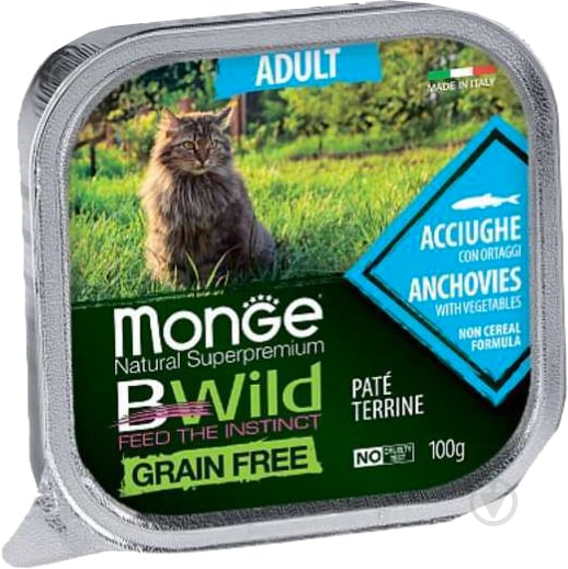 Корм для кошек Monge BWild Grain Free Wet Adult беззерновой анчоус с овощами 100 г - фото 1