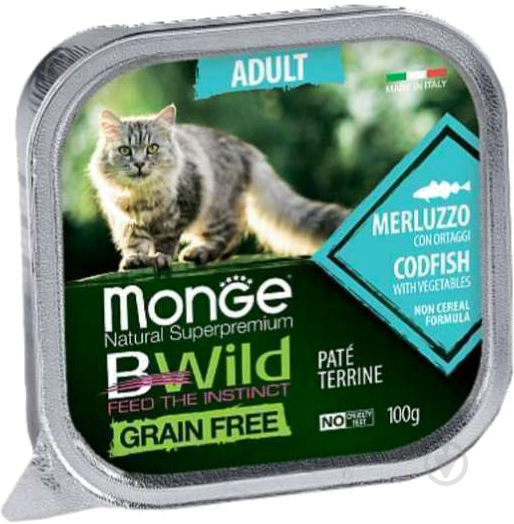 Корм для котів Monge BWild Grain Free Wet Adult тріска з овочами 100 г - фото 1