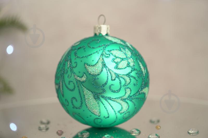 Шар елочный Зимний узор d 85 мм бирюзовый 4820001154474 - фото 1