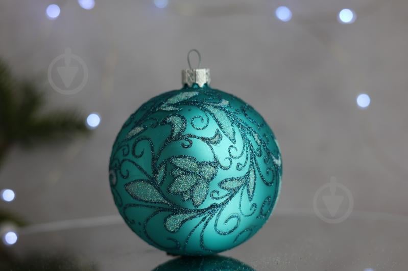 Шар елочный Зимний узор d 85 мм бирюзовый 4820001154474 - фото 2