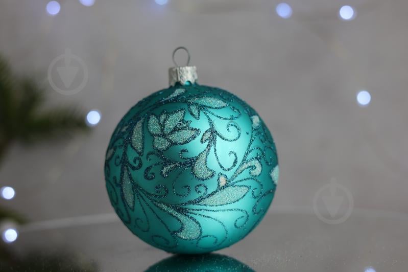 Шар елочный Зимний узор d 85 мм бирюзовый 4820001154474 - фото 6
