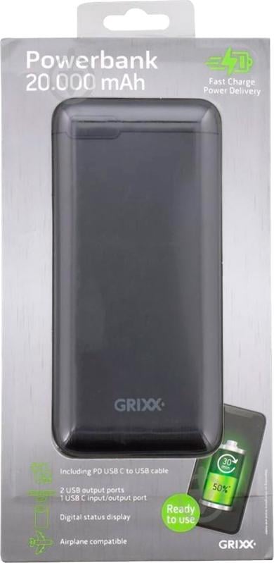 Grixx USB-C 20.000mAh Power Bank Black