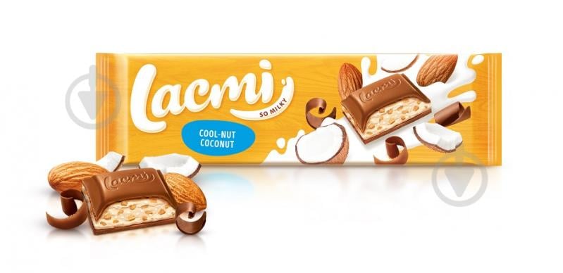 Молочний шоколад Roshen Lacmi Cool-Nut-Coconut молочний з мигдалем та кокосом 280 г - фото 1