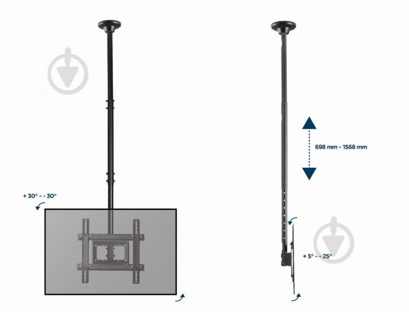 Крепление для телевизора Gembird потолочное (CM-70ST-01) поворотно-наклонные 32"-70" черный - фото 7